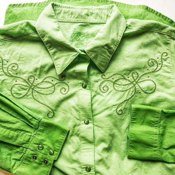 Green Ombré Western Snap Front Shirt Sz L - Picture 7 of 13